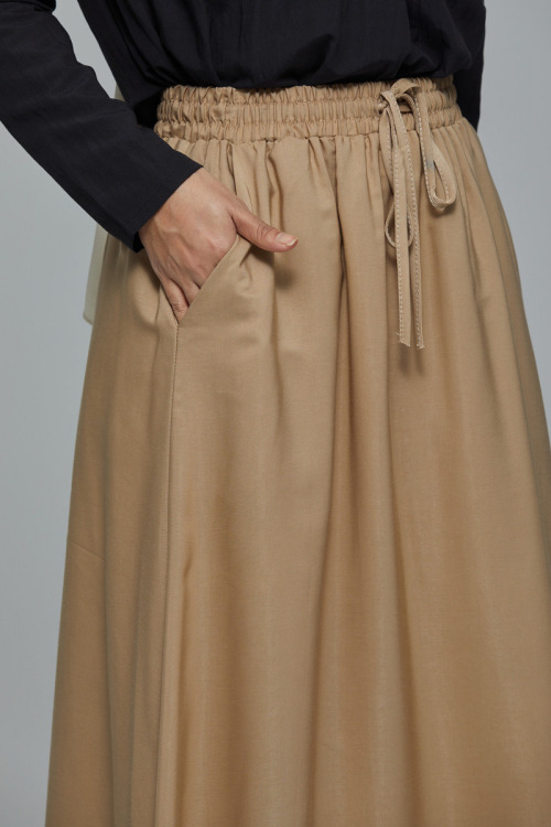 Brown Minaz Elastic Tie Maxi Satin Skirt