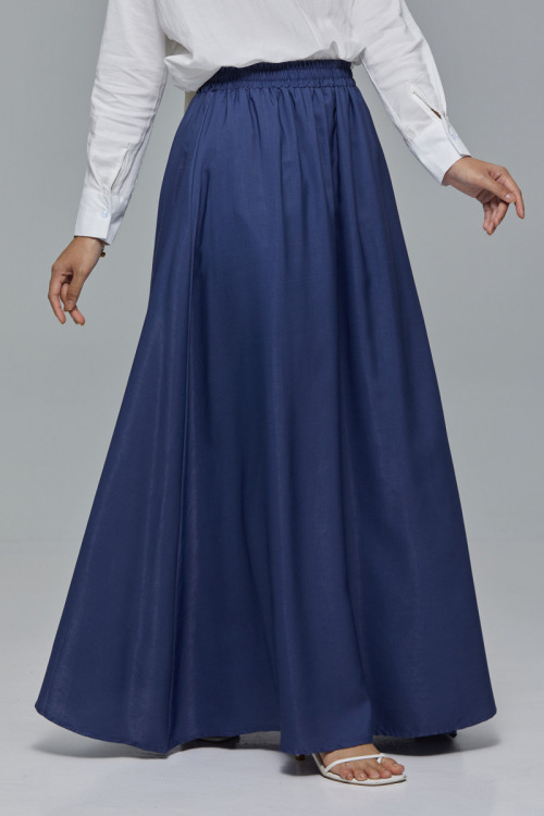 Navy Blue Elastic Maxi Satin Skirt