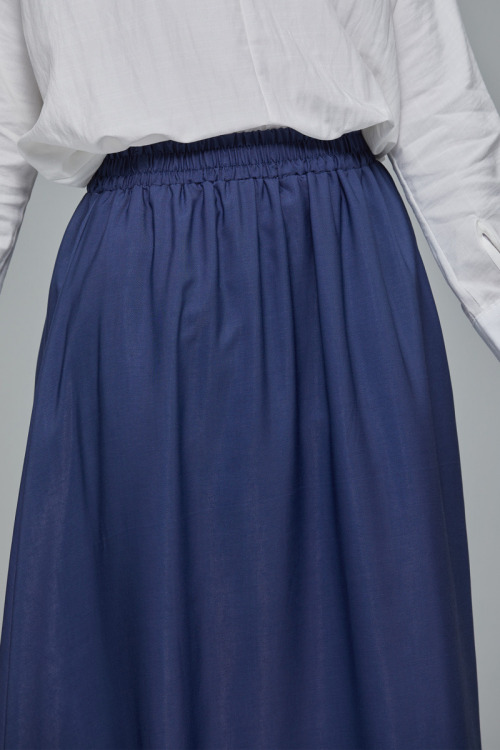Navy Blue Elastic Maxi Satin Skirt