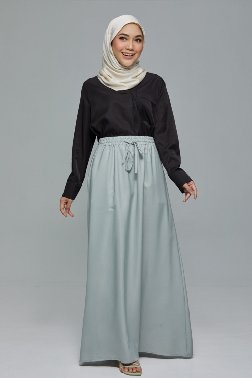 Grey Minaz Elastic Tie Maxi Satin Skirt
