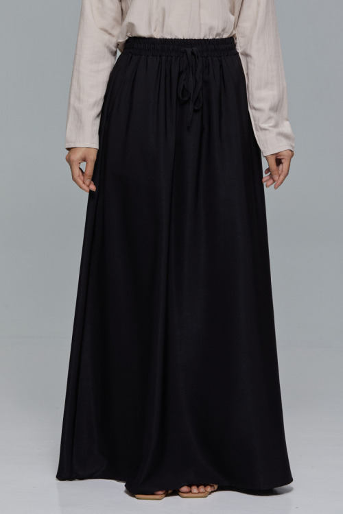Black Minaz Elastic Tie Maxi Satin Skirt