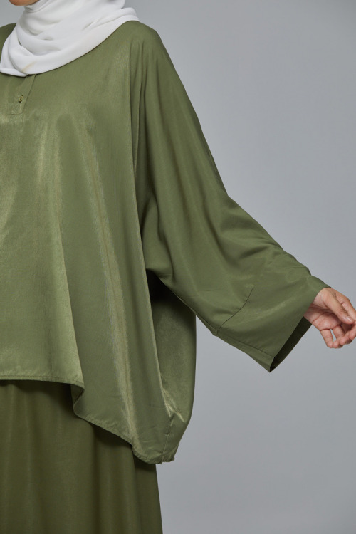 Olive Green Suraya Batwing Satin Blouse