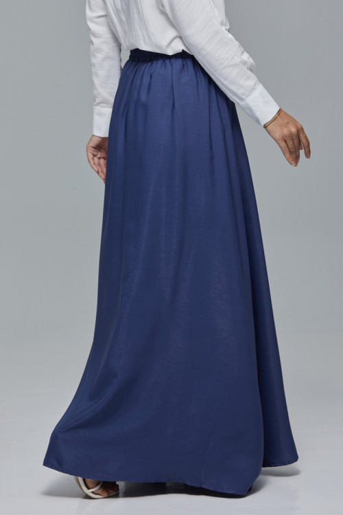Navy Blue Elastic Maxi Satin Skirt