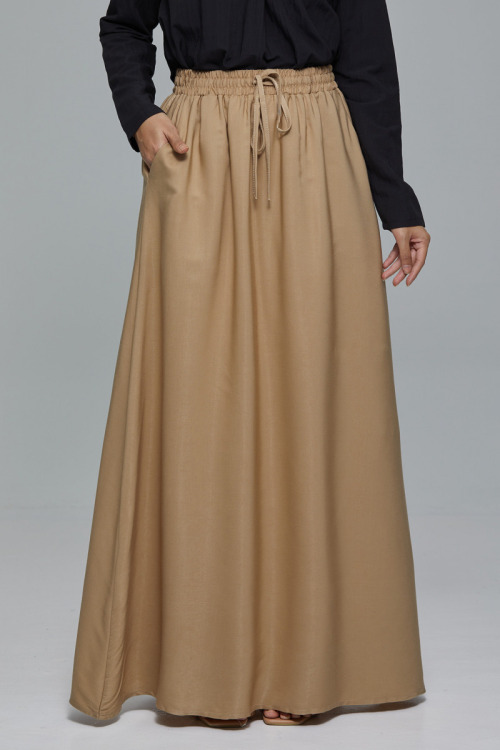 Brown Minaz Elastic Tie Maxi Satin Skirt