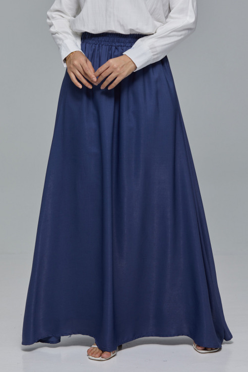 Navy Blue Elastic Maxi Satin Skirt