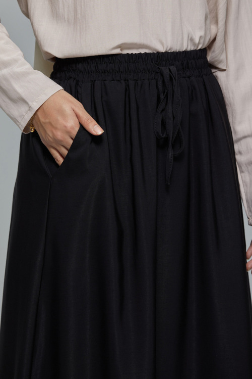 Black Minaz Elastic Tie Maxi Satin Skirt