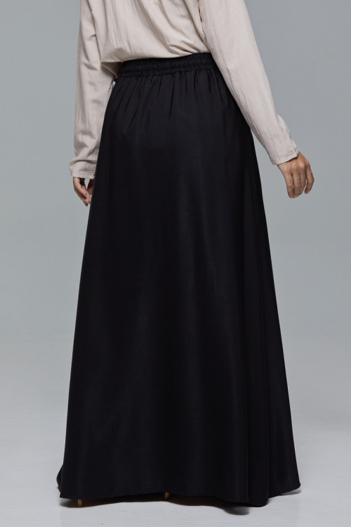Black Minaz Elastic Tie Maxi Satin Skirt