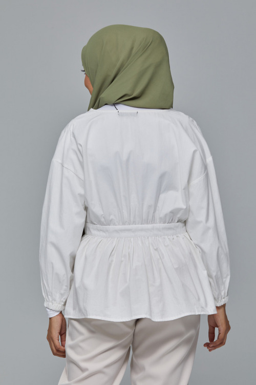 White Breena Peplum Cotton Shirt