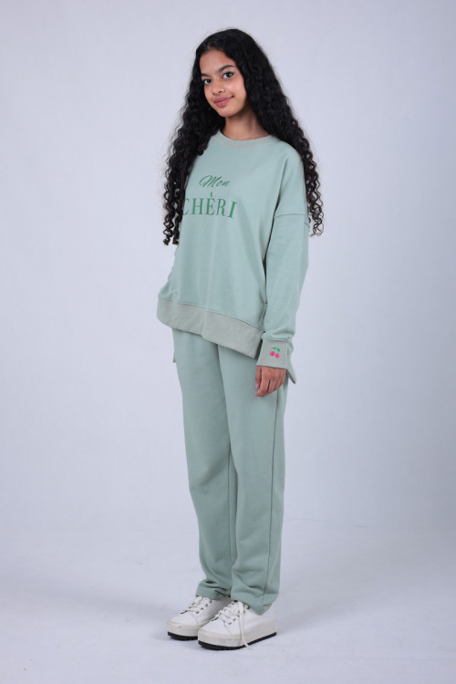 Dusty Mint Green Lucy Mon Cherie Two Piece Sweatshirt Set