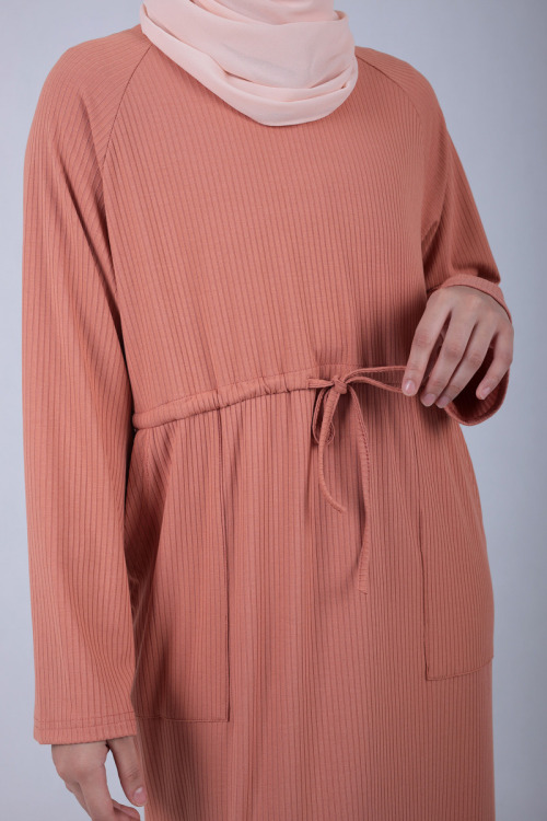 Coral Orange Lana Ribbon Tie Knit Dress