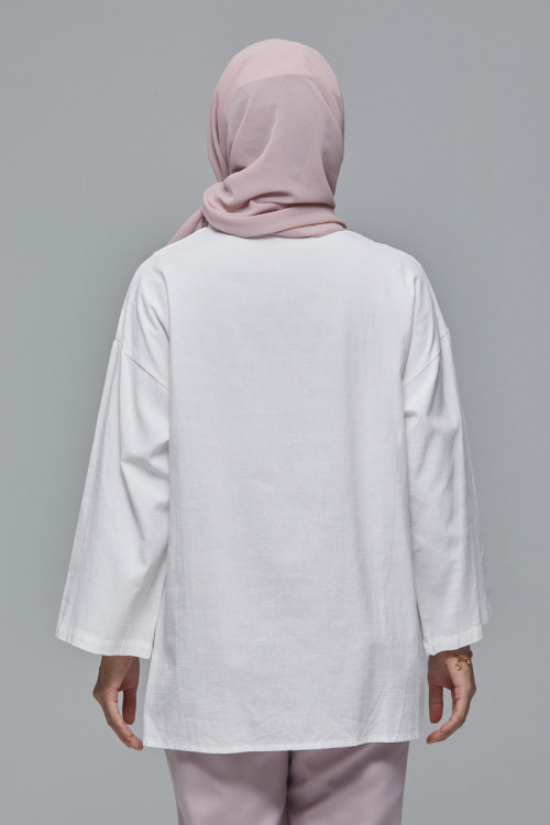 White Carissa Drop Shoulder Cotton Shirt