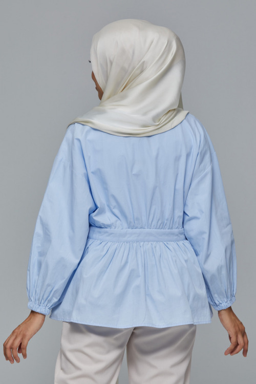 Light Blue Breena Peplum Cotton Shirt