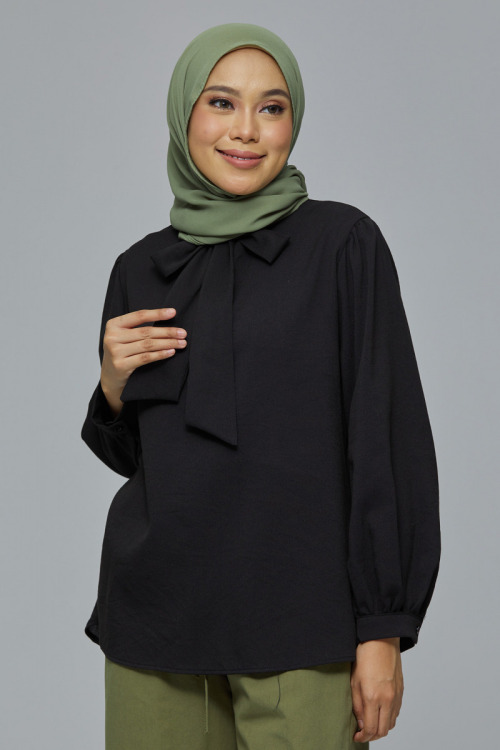 Black Giselle Ribbon Cotton Stripe Blouse