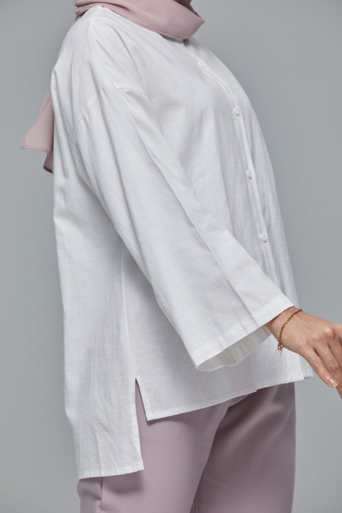 White Carissa Drop Shoulder Cotton Shirt