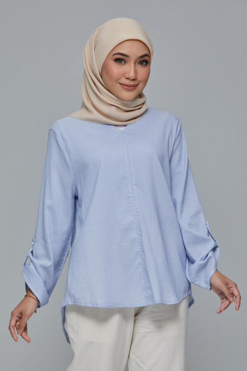 Light Blue Jane Lightweight Cotton Stripe Blouse