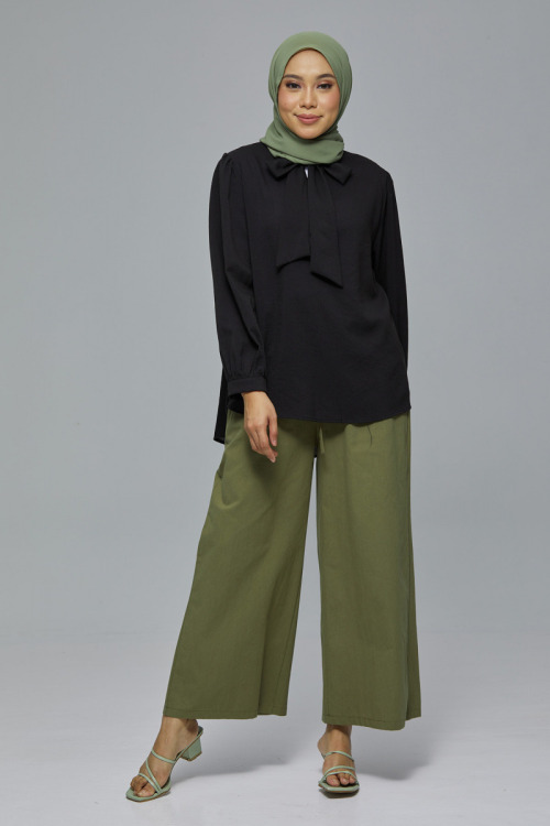 Black Giselle Ribbon Cotton Stripe Blouse