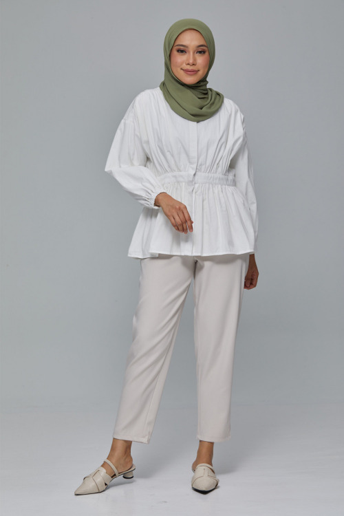White Breena Peplum Cotton Shirt