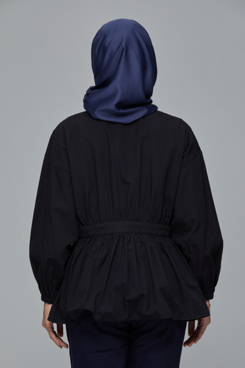 Black Breena Peplum Cotton Shirt