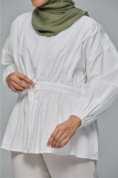White Breena Peplum Cotton Shirt