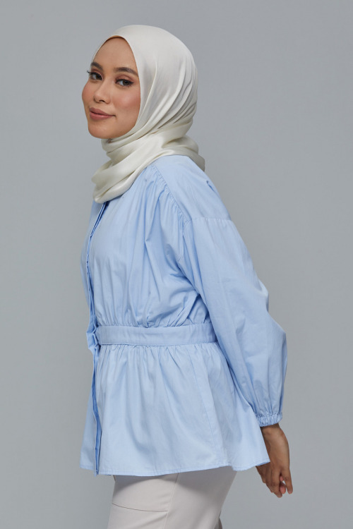 Light Blue Breena Peplum Cotton Shirt