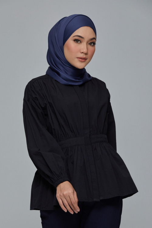 Black Breena Peplum Cotton Shirt