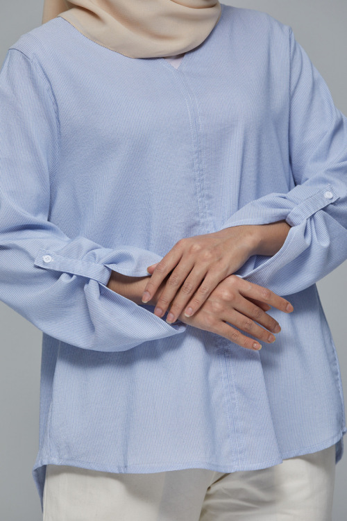 Light Blue Jane Lightweight Cotton Stripe Blouse