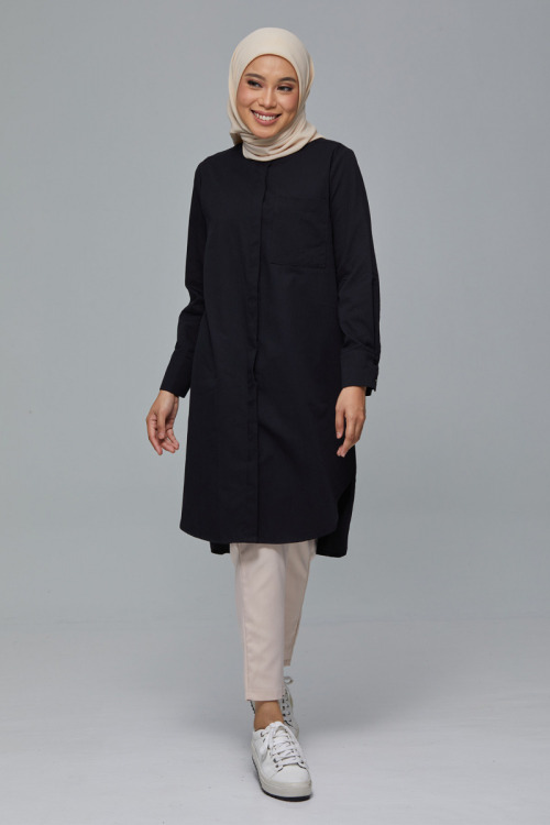 Black Adriana Long Cotton Shirt