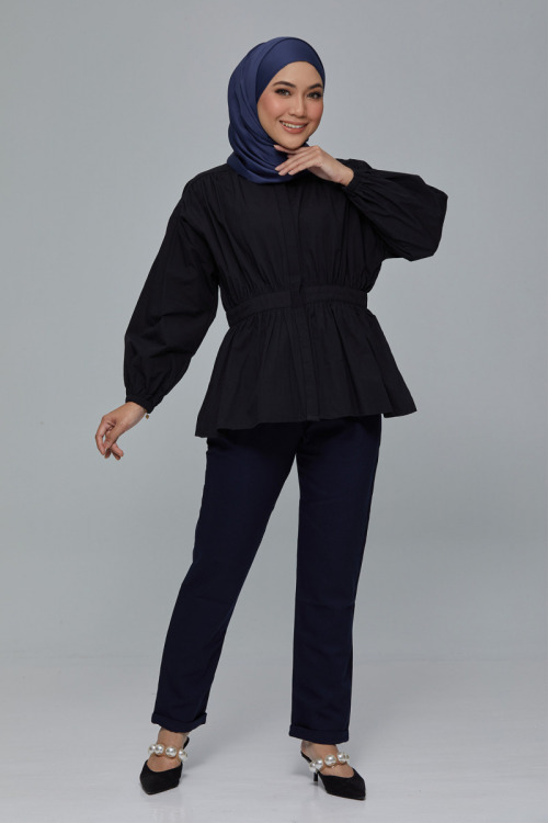 Black Breena Peplum Cotton Shirt