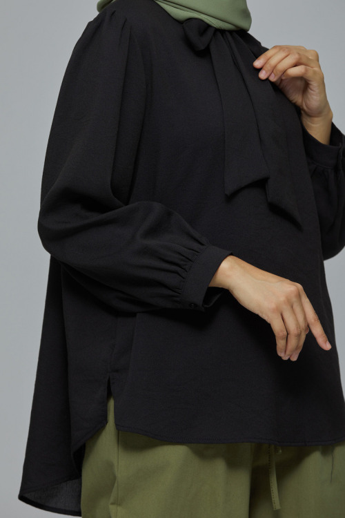 Black Giselle Ribbon Cotton Stripe Blouse