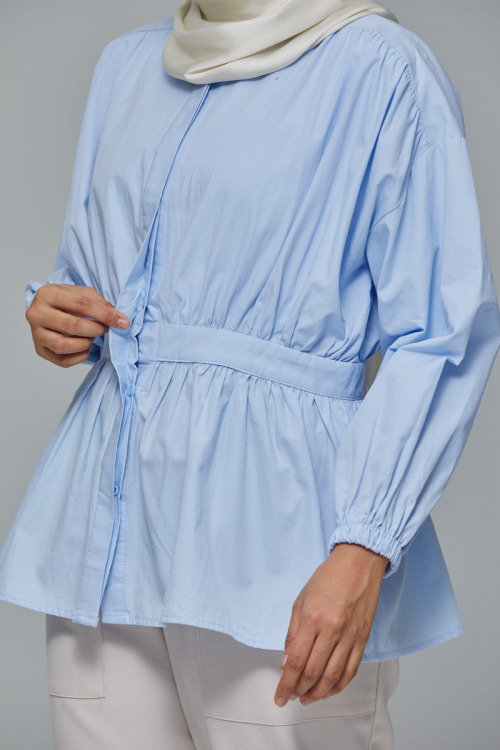 Light Blue Breena Peplum Cotton Shirt