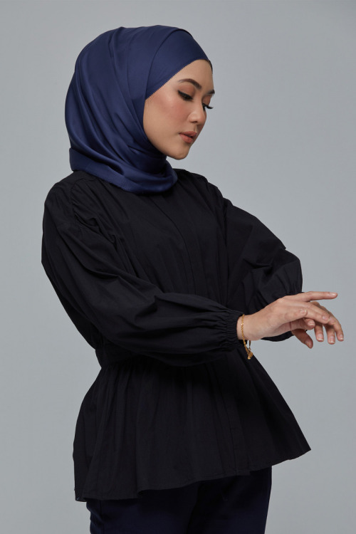 Black Breena Peplum Cotton Shirt