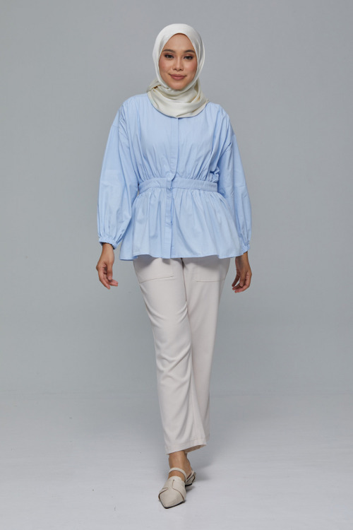 Light Blue Breena Peplum Cotton Shirt
