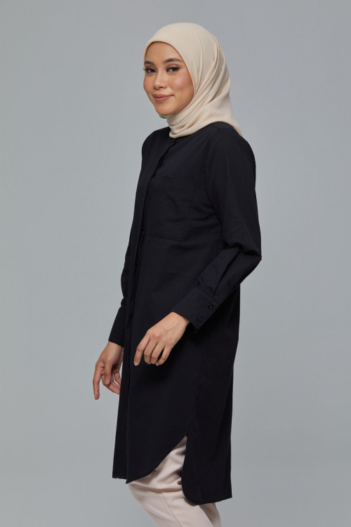 Black Adriana Long Cotton Shirt