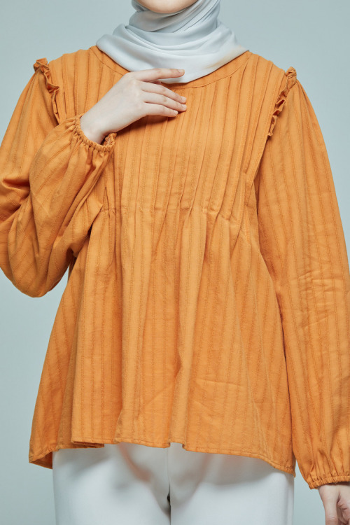 Orange Brick Felina Ruffle Cotton Stripe Blouse