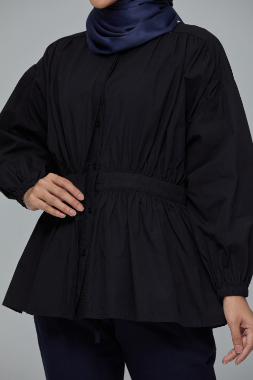 Black Breena Peplum Cotton Shirt
