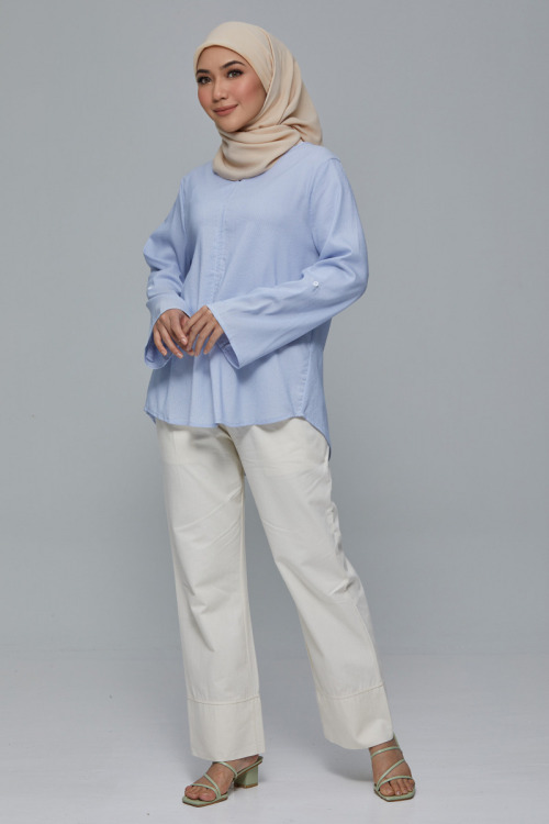Light Blue Jane Lightweight Cotton Stripe Blouse