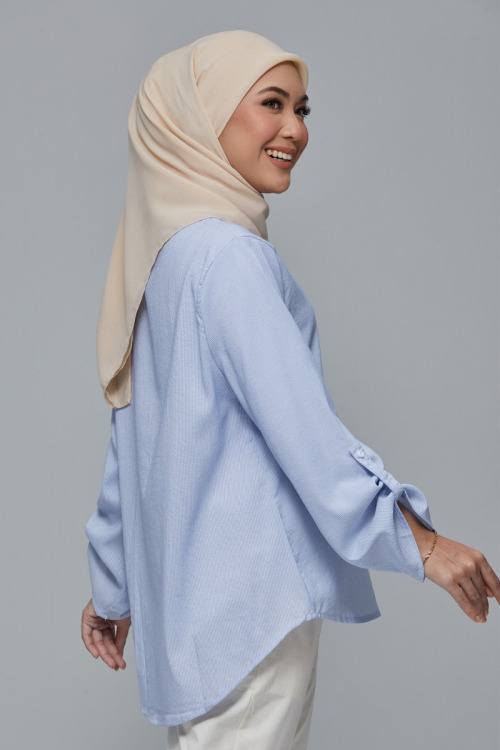 Light Blue Jane Lightweight Cotton Stripe Blouse