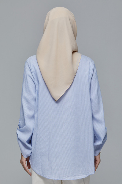 Light Blue Jane Lightweight Cotton Stripe Blouse