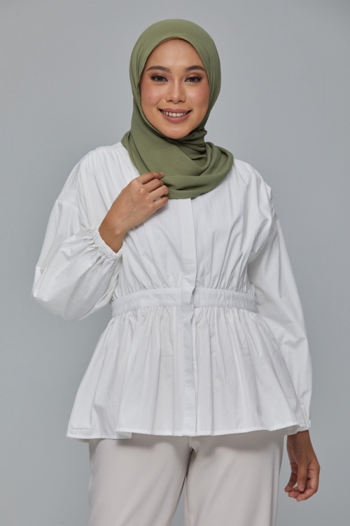 White Breena Peplum Cotton Shirt