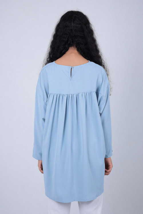 Baby Blue Nelly High-Low Slit Blouse
