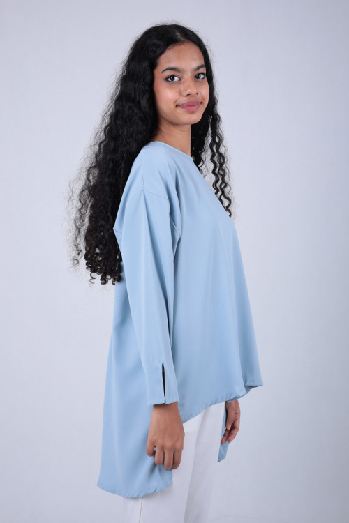 Baby Blue Nelly High-Low Slit Blouse