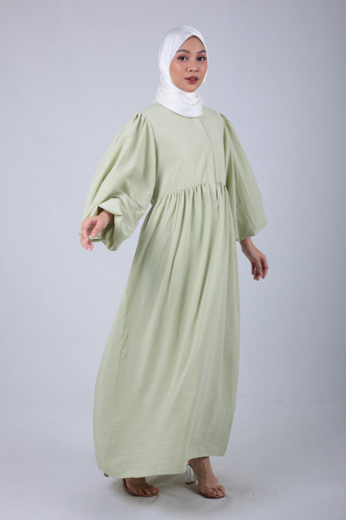 Soft Green Lyla Gathered Waist Long Dress