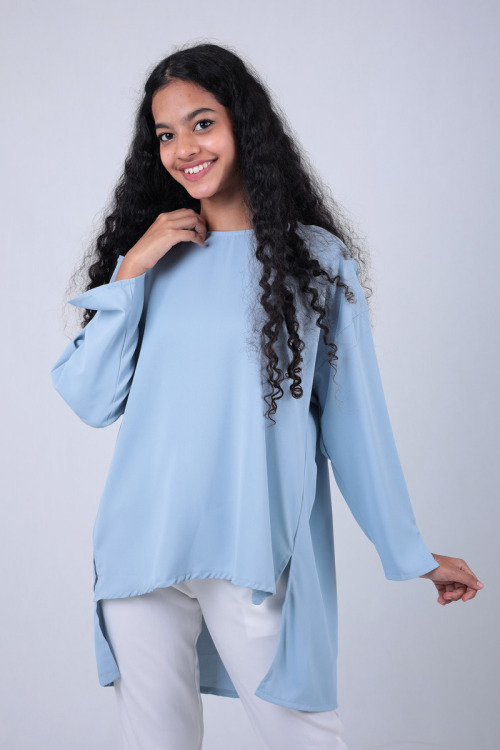 Baby Blue Nelly High-Low Slit Blouse