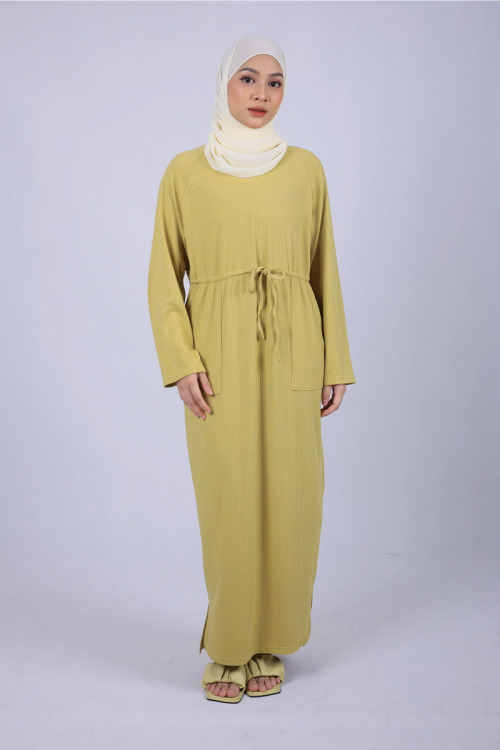 Sand Yellow Lana Ribbon Tie Knit Dress
