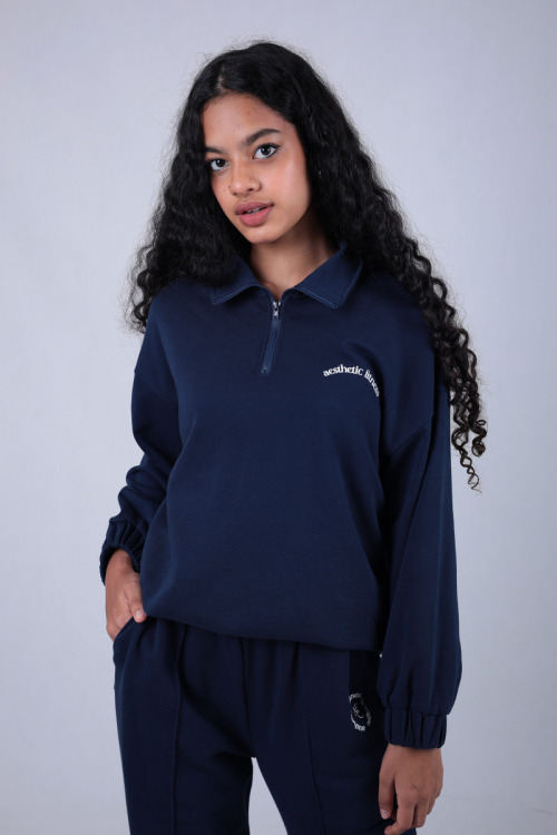 Dark Blue Liv Aesthetic Fitness Club Two Piece Sweatshirt Set