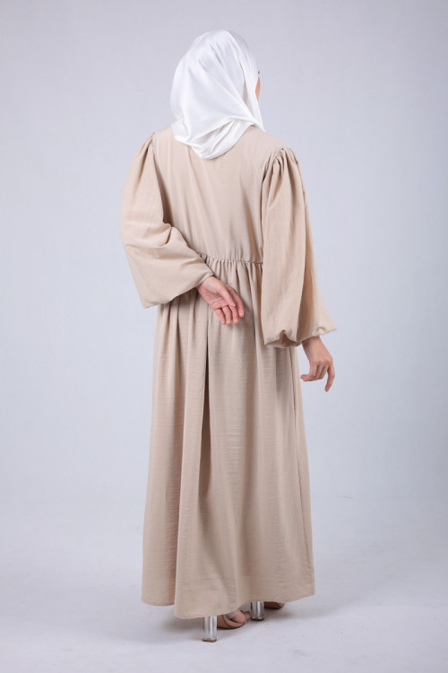 Beige Lyla Gathered Waist Long Dress