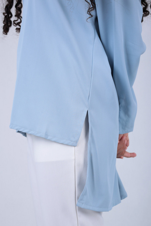 Baby Blue Nelly High-Low Slit Blouse