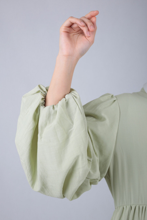 Soft Green Lyla Gathered Waist Long Dress