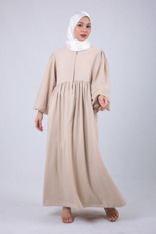 Beige Lyla Gathered Waist Long Dress