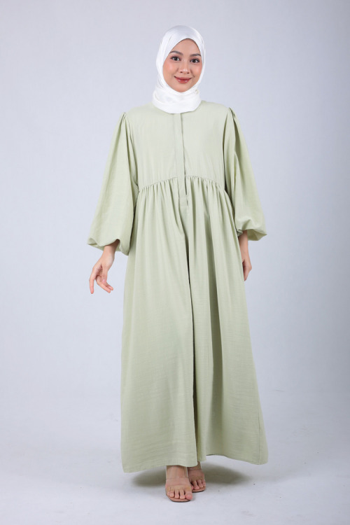 Soft Green Lyla Gathered Waist Long Dress